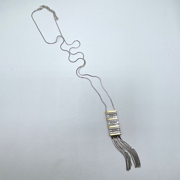 Brighton Tassel Necklace In Silver & Gold Tone Metal Long - Picture 1 of 8